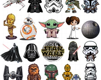 Star Wars Bundle SVG Files, Chibi Star Wars Clipart, Lightsaber Sticker, Star Wars Retro Png, Sublimation Designs, Mandalorian Png