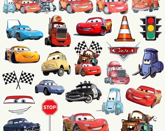 Cars PNG Clipart Bundle, Lightning McQueen & Tow Mater PNG, Kids Birthday Party Designs, Cars Characters PNG Cartoon Cliparts