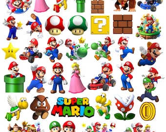 Super Mario SVG Bundle for Cricut and Sublimation, Mario Cut Files, Mario Clipart, Super Mario Font, Mario PNG,  Super Mario Clipart PNG