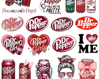 Dr Pepper SVG & PNG Bundle | Soda Logo, Girly Designs, Hearts Bows, Dr Pepper Logo Png Bundle, Retro Soda Logo PNG, Vintage Drink Svg
