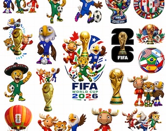 World Cup 26 Clipart Bundle PNG JPG | Soccer Mascots | World Cup 2026 Backgrounds | Soccer Digital Papers | Cake Topper Sublimation PNG