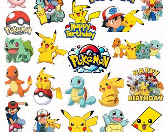 Pokemon Clipart PNG Bundle, Pikachu Character Images, Cartoon PNG Files, Transparent Background, Digital Download, Instant Download