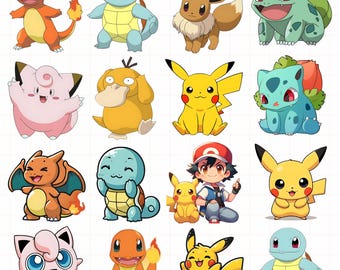 Pokemon PNG Bundle, Chibi Cute Kawaii Clipart, Pikachu PNG SVG, Anime Digital Download, Instant Sublimation Art, Digital Download