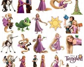 Tangled Mega PNG Bundle, Rapunzel Clipart, Pascal PNG, Princess Tangled Clipart Set, Transparent Background PNG, Sublimation Design