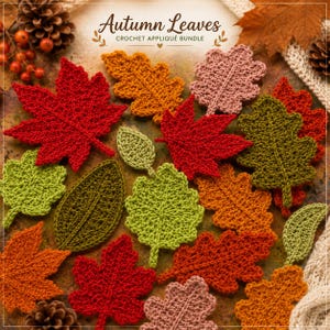 Lot de motifs de feuilles d'automne au crochet PDF | Appliques en érable, chêne, bouleau et feuille de saule | Déco d'automne