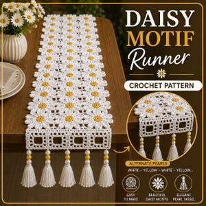 Crochet Table Runner Pattern Daisy Flower Runner Digital Download Floral Crochet Pattern Farmhouse Table Decor PDF