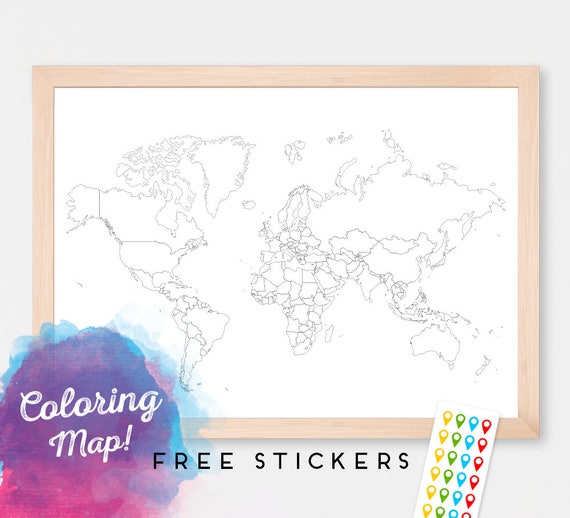 World Map For Coloring Blank World Map Countries World Map Etsy
