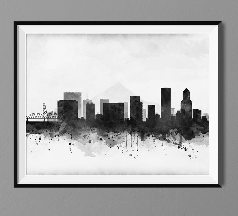 Portland Oregon Skyline Watercolor Art Print Poster Etsy