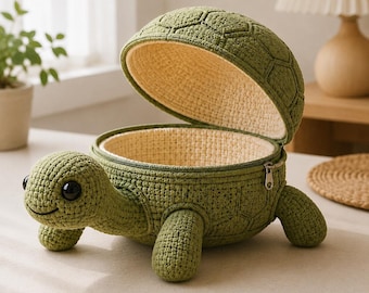 Shelby Storage, motif tortue au crochet, panier Amigurumi PDF, fermeture éclair (téléchargement numérique)