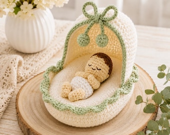Molde de crochê para berço Little Dreamers em PDF, amigurumi para bebê, decoração para quarto de bebê (download instantâneo)