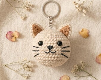 Padrão de crochê de gatinho sonolento em PDF, tutorial de chaveiro de gato amigurumi (download instantâneo)