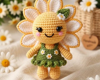 Padrão de boneca de crochê Sunny Blossom, tutorial de amigurumi de fada girassol (download em PDF)