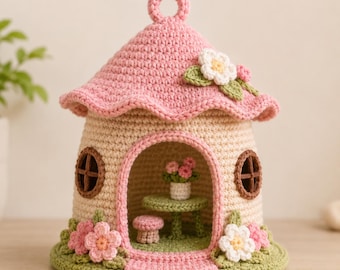 Padrão de crochê para casinha de fada Rosebud em PDF, casa de amigurumi, decoração encantada (download em PDF)