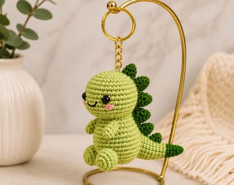 Padrão de crochê Dino Darling em PDF, chaveiro de dinossauro amigurumi, pingente ideal para iniciantes (download digital)