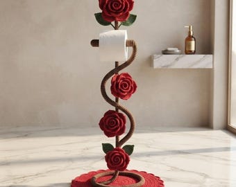 Patrón de soporte de papel higiénico a crochet / Decoración de baño con forma de rosa (patrón en PDF)