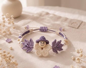 Patrón de pulsera de hada de las flores a crochet en PDF / Joyería floral de lavanda DIY / Crochet para principiantes