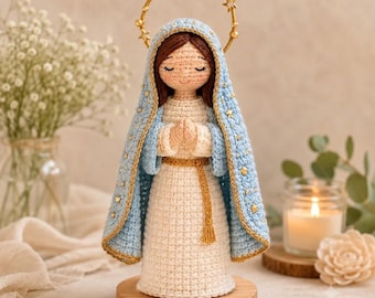 Molde para boneca de crochê Nossa Senhora das Graças, Amigurumi da Virgem Maria, lembrança religiosa (Download em PDF)