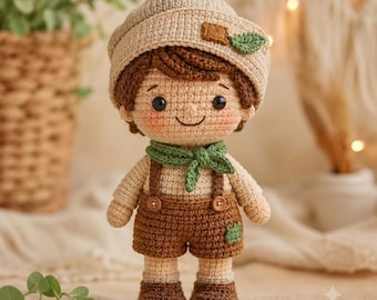 Padrão de crochê para boneco amigurumi de forrageiro da floresta, brinquedo menino da floresta (download em PDF)