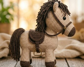 Padrão de crochê em PDF para pônei Little Meadow, brinquedo de cavalo em amigurumi, ideal para iniciantes (download digital)