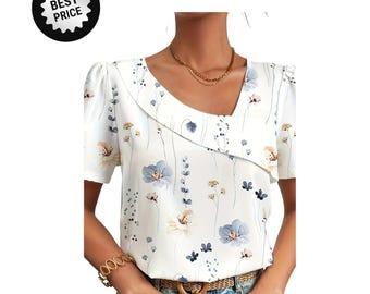 Elegante Damenbluse mit Blumenmuster, locker geschnittenes Freizeitshirt mit stilvollem Urlaubs-Design
