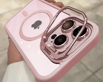 MagSafe Clear iPhone Case with Metal Stand, Shockproof Magnetic Cover (iPhone 11-17)