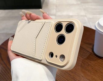 PU Leather iPhone Case with Card Holder and Lens Protection (iPhone 11-17 Series)