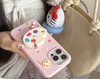 3D Artist Palette iPhone Case with Stand, Silicone Phone Cover for iPhone Series
