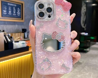 Hello Kitty Mirror Glitter iPhone Case 3D Sanrio Phone Cover Cute Cartoon Shockproof Case for iPhone 11-17 Pro Max
