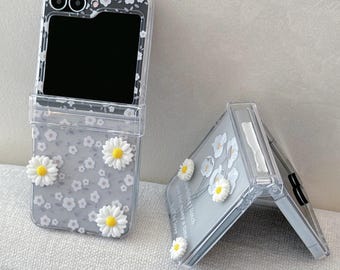 3D Daisy Samsung Z Flip Case with Hinge Protection and Wrist Strap