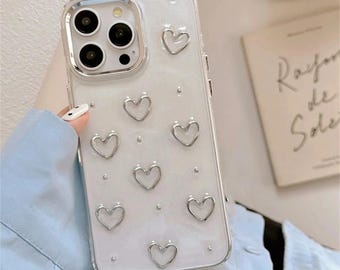 Korean Glitter Heart iPhone Case: Clear Bling Phone Cover for iPhone 11-17 Air Series