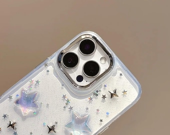 3D Glitter Star iPhone Case: Shockproof Transparent Bling Cover for iPhone 11-17