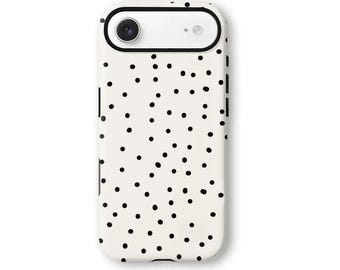 Minimalist Black Polka Dot iPhone Case: Dual Layer Shockproof Cover