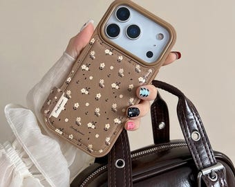 Romantic Floral Leather iPhone Case: Vintage Flower Shockproof Cover (iPhone 14-17 Series)