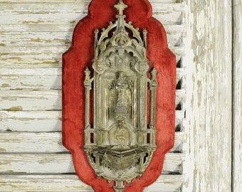 Prächtiger antiker französischer Spelter Benitier, Jungfrau Maria & Jesus im Altar, 19