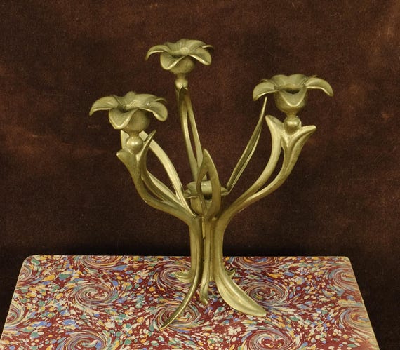 Delightfully Pretty Antique French Art Nouveau Brass Candlestick, Circa 1900