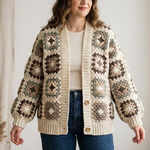 Geometrisches Cardigan-Muster im Oma-Stil | Moderne Boho-Häkeljacke (PDF)
