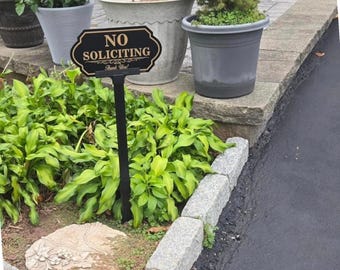 No Soliciting Yard Sign with Stake, Aluminum Outdoor No Soliciting Sign, Weatherproof Front Yard Sign, Front Door Privacy Sign