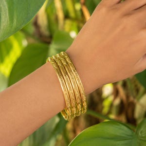 Handmade 22K Gold Bangle Set 4 Pieces, Plain Yellow Gold Wedding Bangles for Women