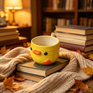 Caneca de cerâmica com patinho fofo – Xícara de chá divertida com patinho para uso em casa e no escritório.