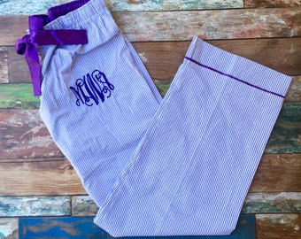 Monogrammed Seersucker Pajama Pants, Monogrammed gifts, Bridesmaid gifts, Monogram Pajama Pants, Bridesmaid Pajamas, Honeymoon Pajamas