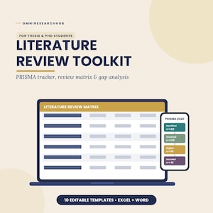 Literature Review Template, PRISMA Tracker and Research Matrix | Thesis and Dissertation Toolkit, Systematic Review Excel | Digital Download