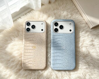 Coque pour iPhone personnalisable imitation crocodile, texture cuir élégante, compatible avec les iPhones