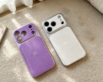 Personalized Leather Phone Case, Gold Foil Monogram Initial Cover, Custom Gift for Her