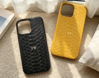 Snakeskin Pattern iPhone 17/16/15/14 Pro Max Case with Custom Embossed Initials