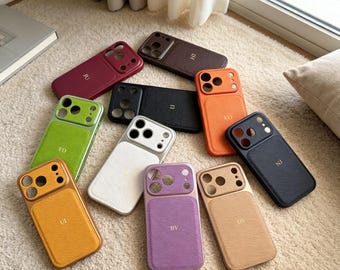 Luxury Pebble Grain Leather iPhone Case, Personalized Gold Foil Initial Phone Cover
