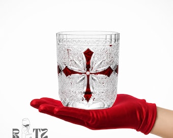 Edizione da collezione / Bicchiere da whisky in cristallo con croce di cavaliere, lussuoso accessorio da bar fatto a mano, regalo per uomo