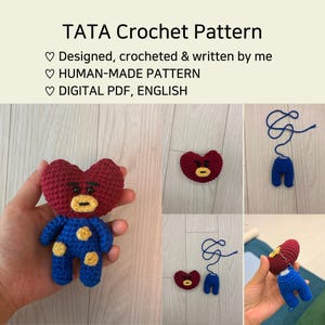 TATA Virkmönster (PDF), Hjärtplysch Amigurumi Mönster, Koreanska Figurer Virkade Mönster, Söt Virkad Dockmönster, Kpop Idoldocka