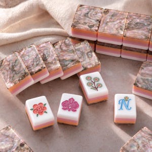 Pink Abalone Shell-Style American Mahjong Set, 160 Floral 4-Layer Acrylic Tiles | BloomMahjong
