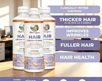 3 bottles Organic Hair Growth Max Drops | Gluten Free Vegan Sugar Free | Fast Hair Thickening & Healthy Skin Support