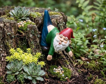 Funny Upside Down Garden Gnome Statue, Whimsical Fairy Garden Ornament Accessory